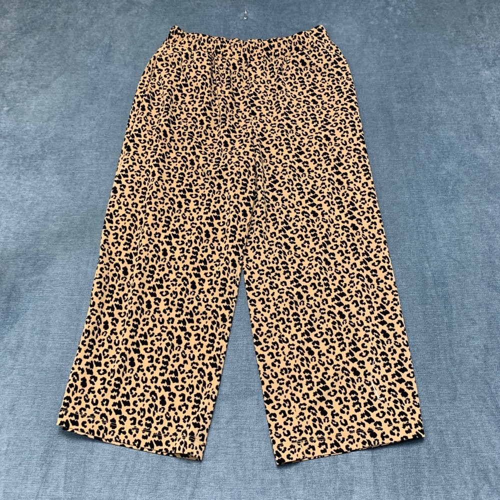 Banana Republic Wide Leg Pants Women S Beige Black Elastic Waist Leopard Cropped